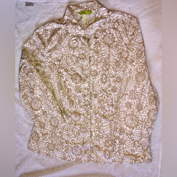 Sigrid Olsen Tan and White Floral Button Up - Picture 3 of 6